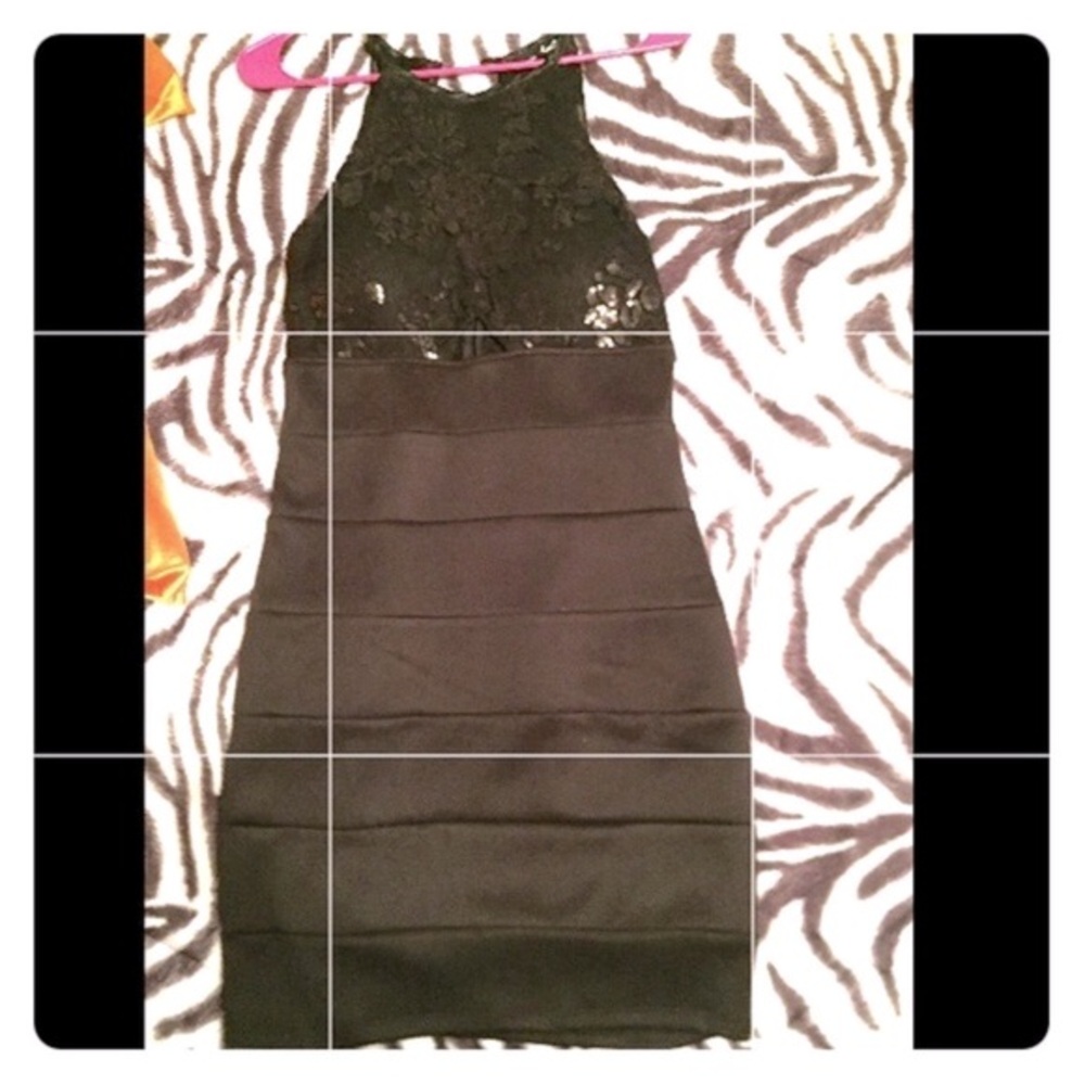 ✅ SEQUIN HEARTS Black sequin dress for homecoming/formal Size 5  Like New
